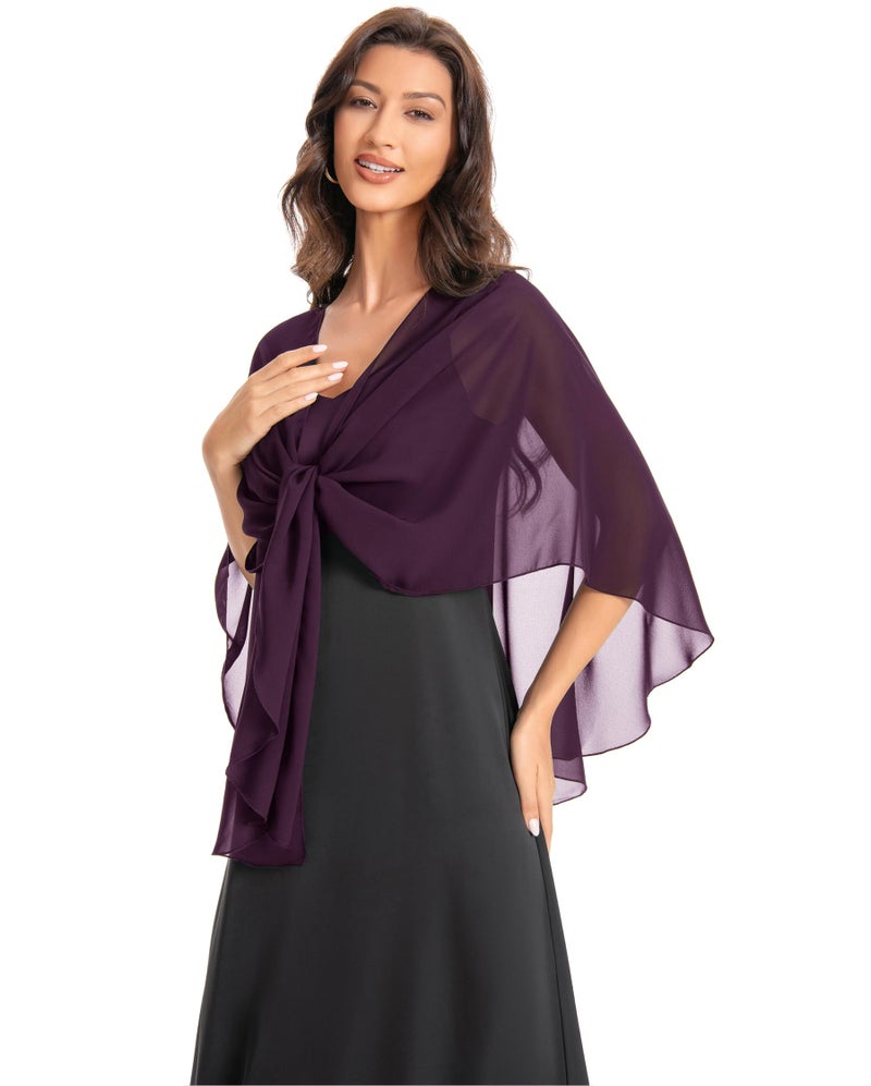 Hotshawl Womens Chiffon Shawls and Wraps, Wedding Party Shawl Scarf for Evening Dresses (Plum Purple) - Image 2